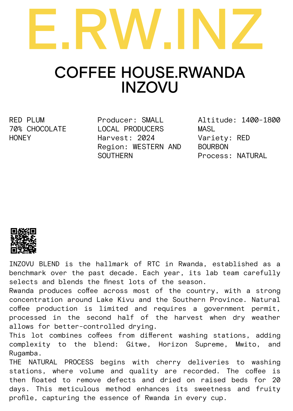 Nomad - House Coffee, Rwanda Inzovu
