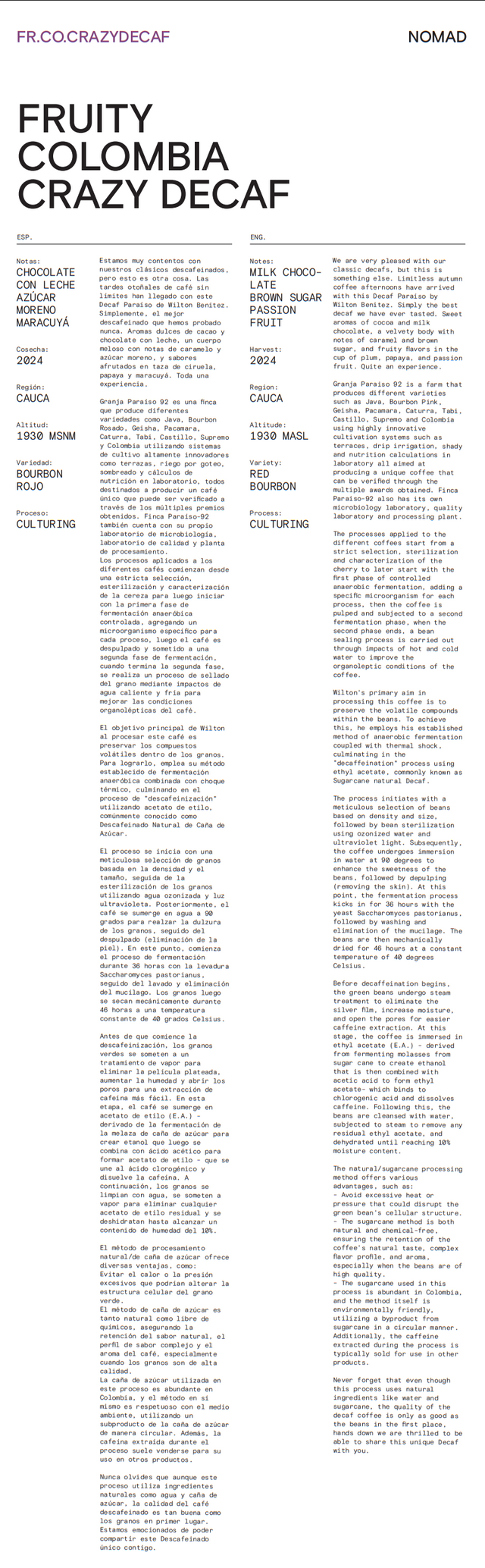 Nomad - Fruity Colombia, Crazy Decaf - Anaerobic Red Bourbon