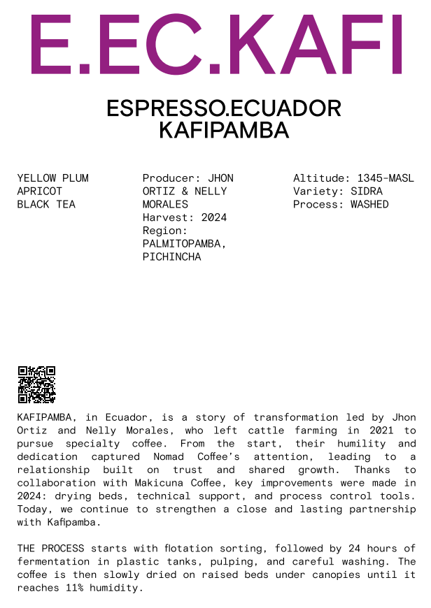Nomad - Espresso Ecuador Kafipamba - Washed Sidra - Sigma Coffee UK