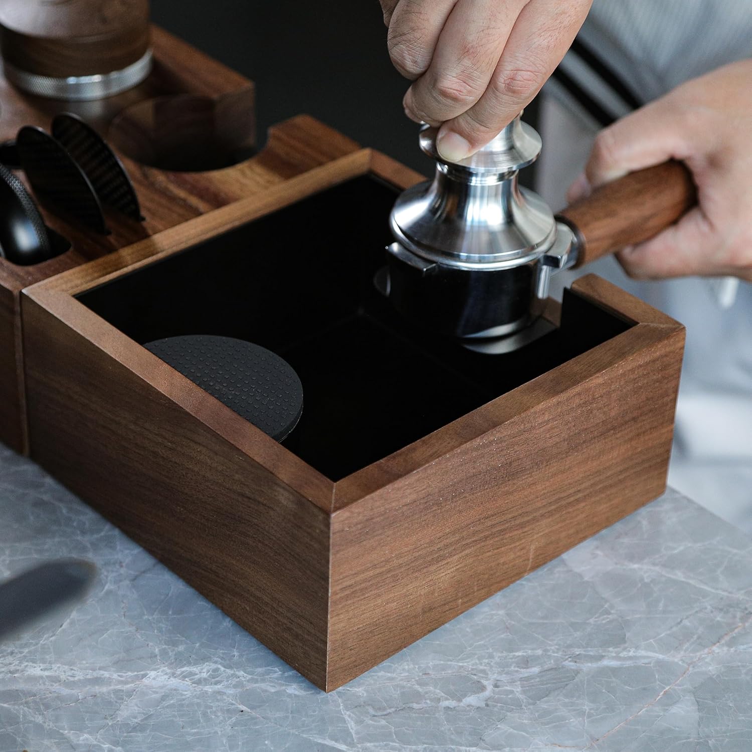 KNODOS Walnut Knock Box and Tamp Stand