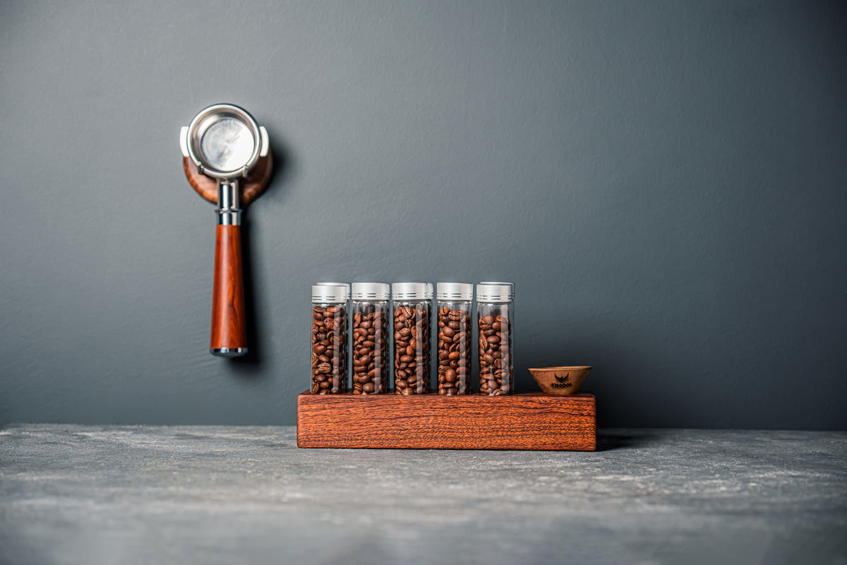 Knodos Single Dose Bean Cellar with Wooden Display Rack - Sigma Coffee UK