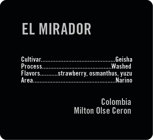 Apollon's Gold - El Mirador - Washed Gesha | Colombia - Sigma Coffee UK
