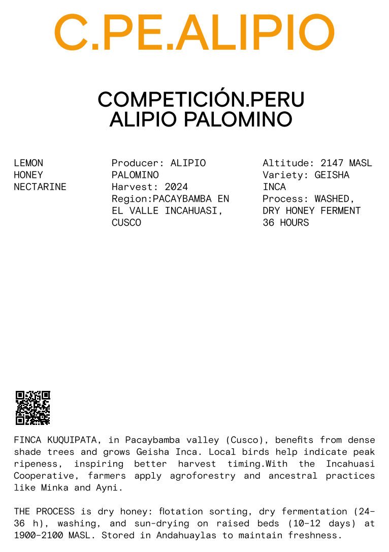 Nomad - Competition, Peru Alipio Palomino - Gesha Inca - Sigma Coffee UK