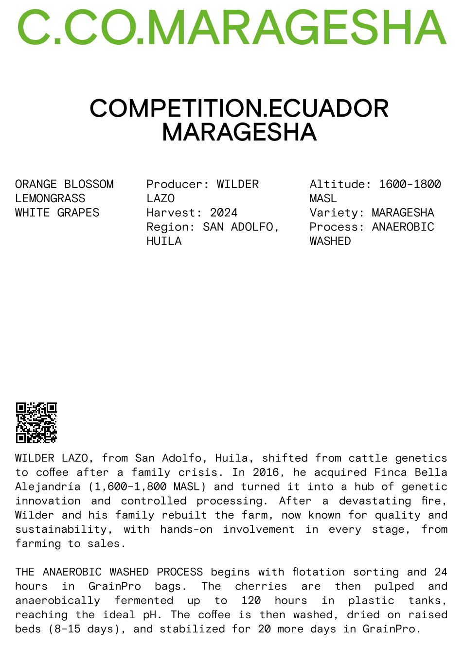 Nomad - Competition, Colombia- Wilder Lazo - Maragesha - Sigma Coffee UK