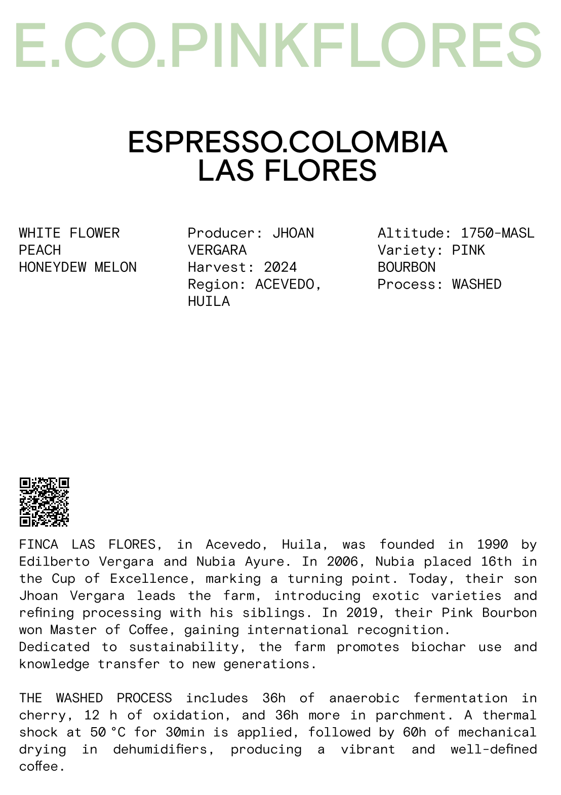 Nomad - Espresso, Colombia - Las Flores - Washed Pink Bourbon