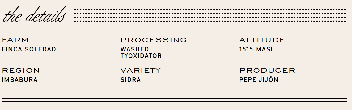 Manhattan Roasters - Sidra - Equador, Pepe Jijon Syoxy - Sigma Coffee UK